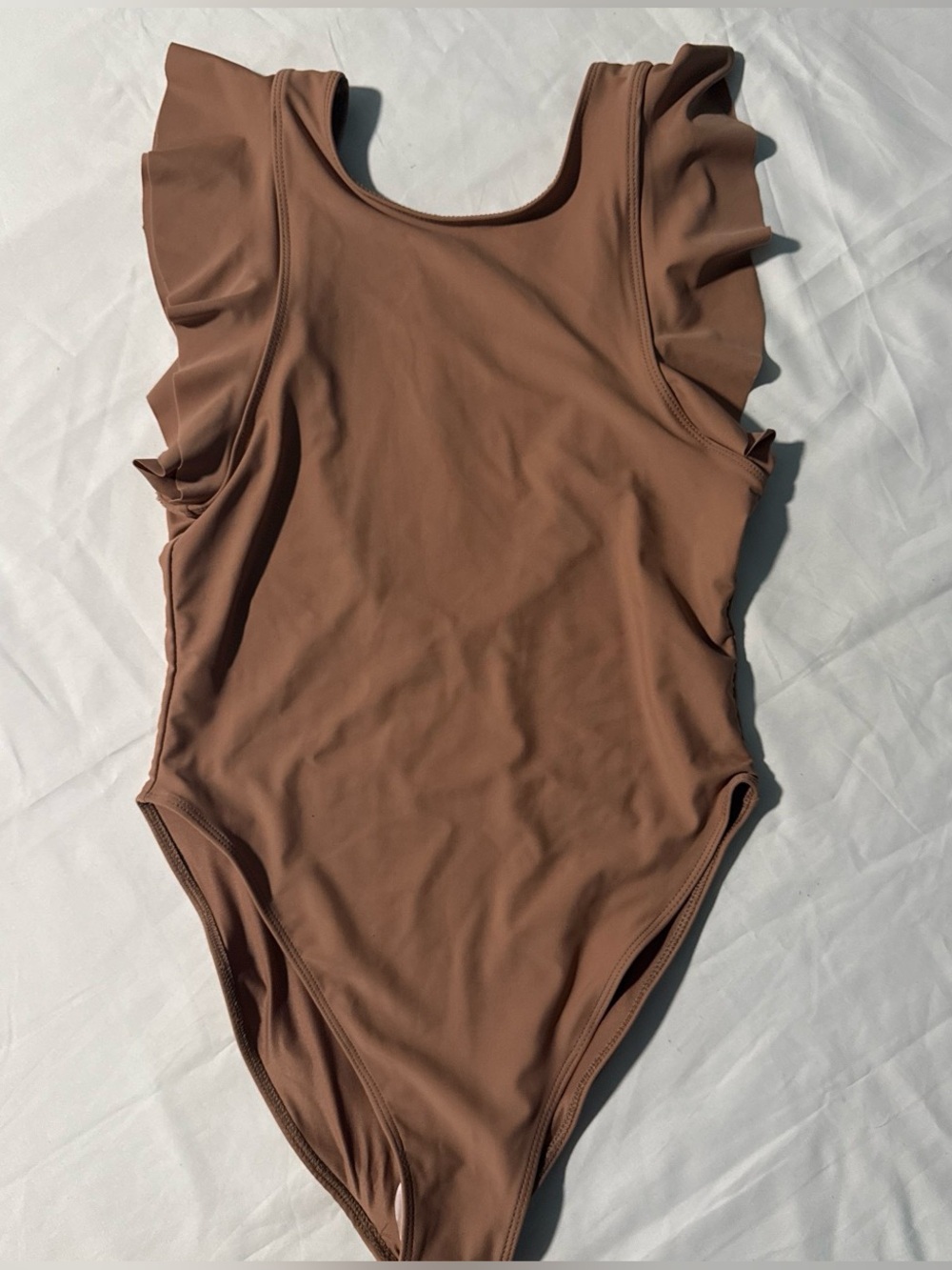 Double Zero Brown Ruffle-Shoulder Bodysuit